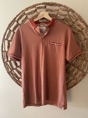 Men’s Denim & Flower Orange Rust Polo Shirt with Contrast Trim